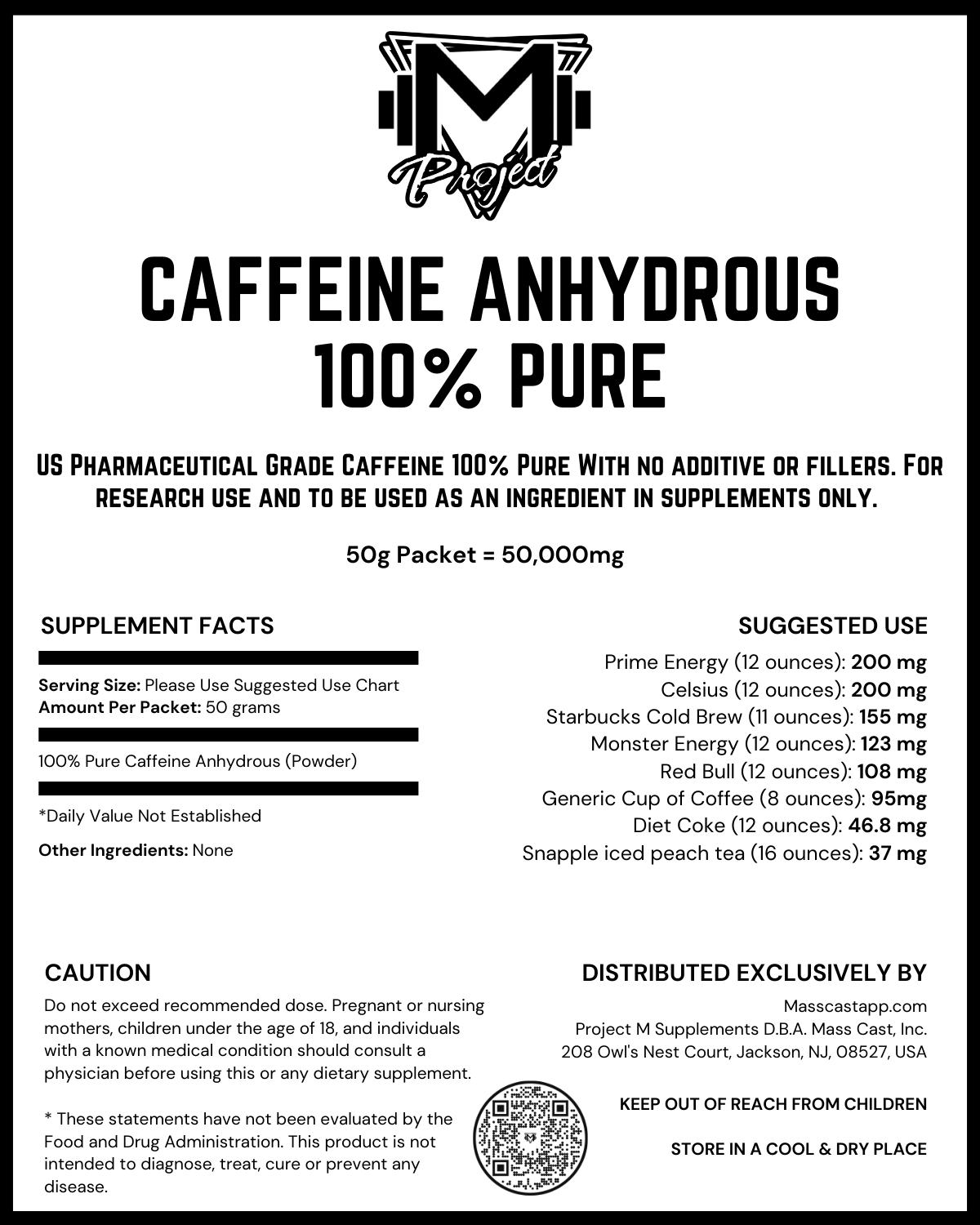 Caffeine Anhydrous Anhydrous 100% Pure