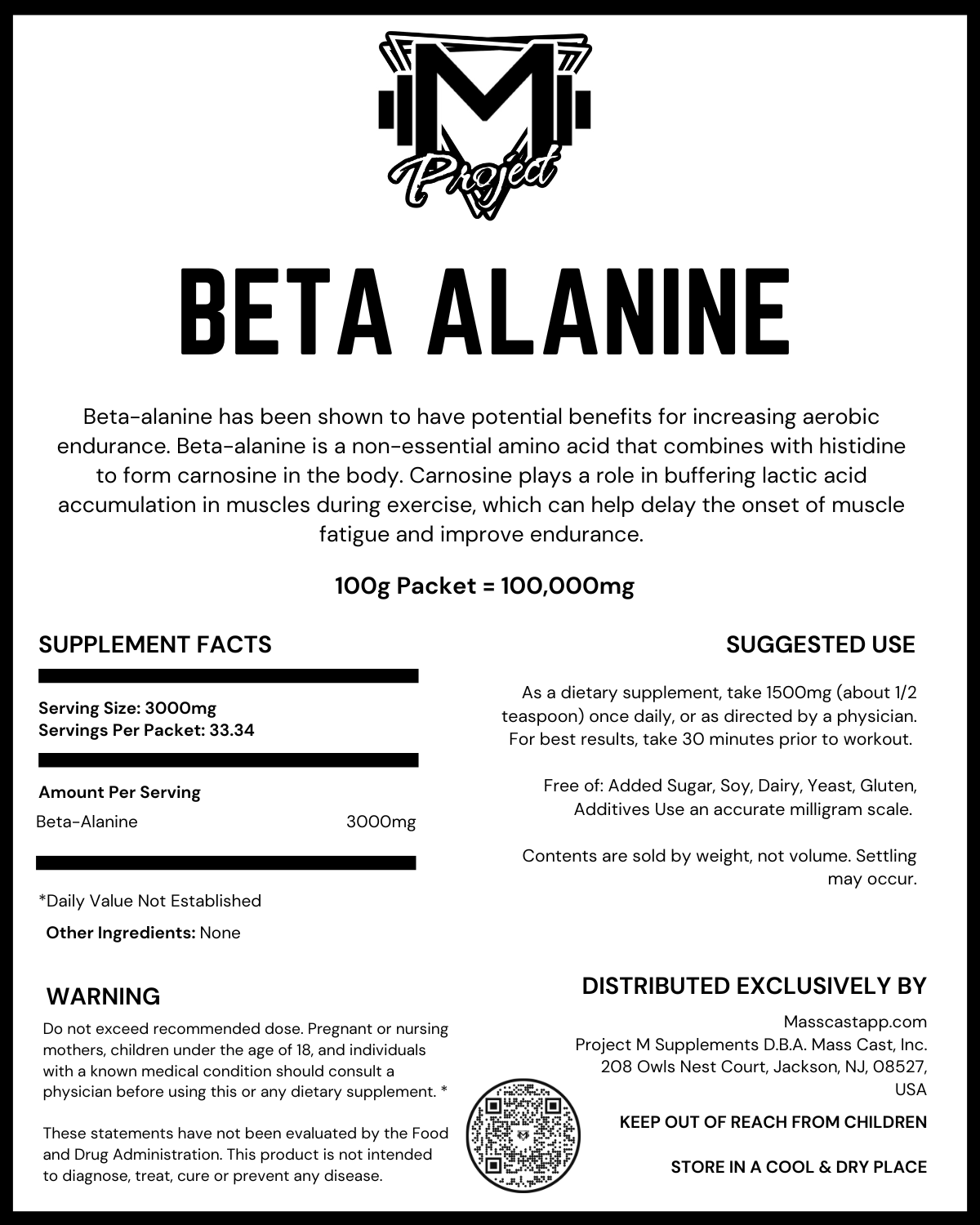 Beta Alanine 100% Pure by Project M